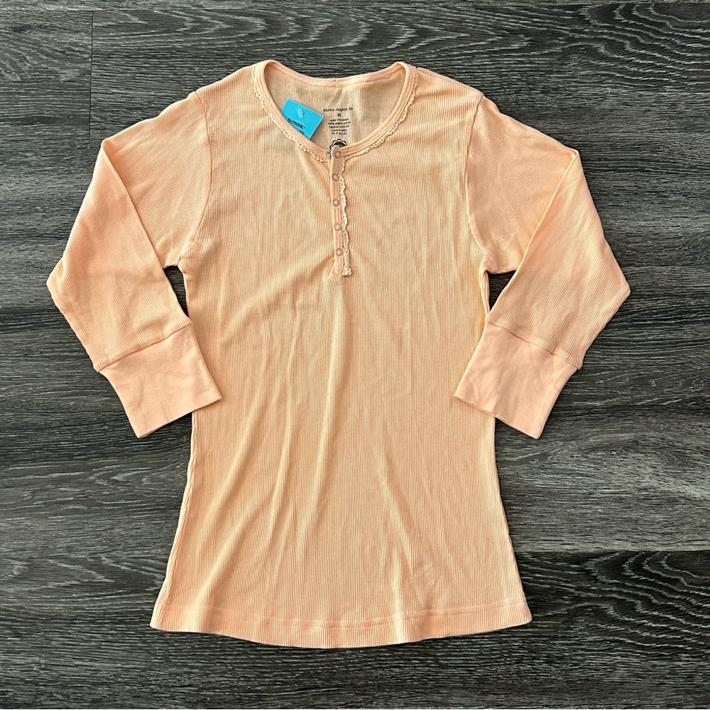 Under The Canopy Organic Cotton Ribbed Henley Shirt Women’s M Top Y2K Lace Trim